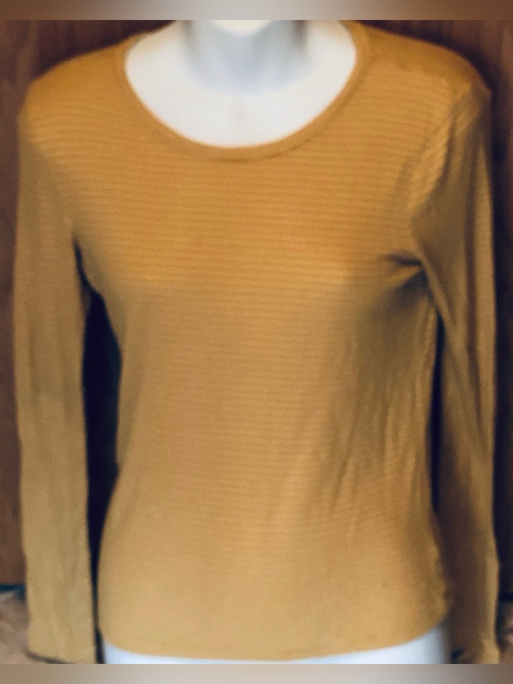 American Eagle Womens Top Size S Long Sleeve Mustard Yellow White Stripe Shirt